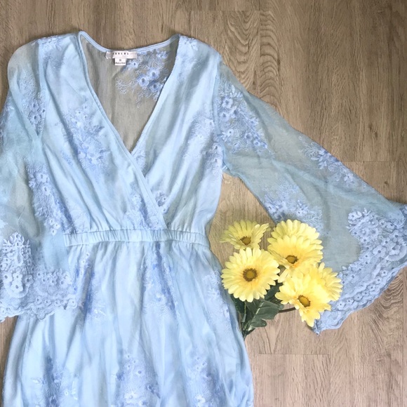 FavLux Dresses & Skirts - Bell Sleeve Blue Lace Dress